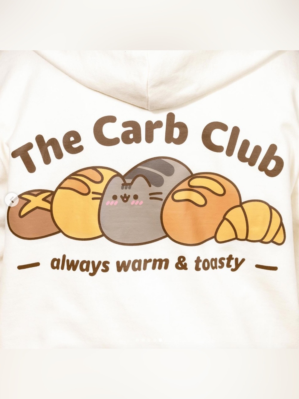 Pusheen Cream Zip-Up Hoodie with 'Let's Roll' Cat & Bread Graphic - Picture 4 of 4